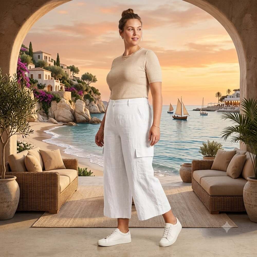 Chico's Women's White Linen Cargo Crop Pants Size (US 14)
